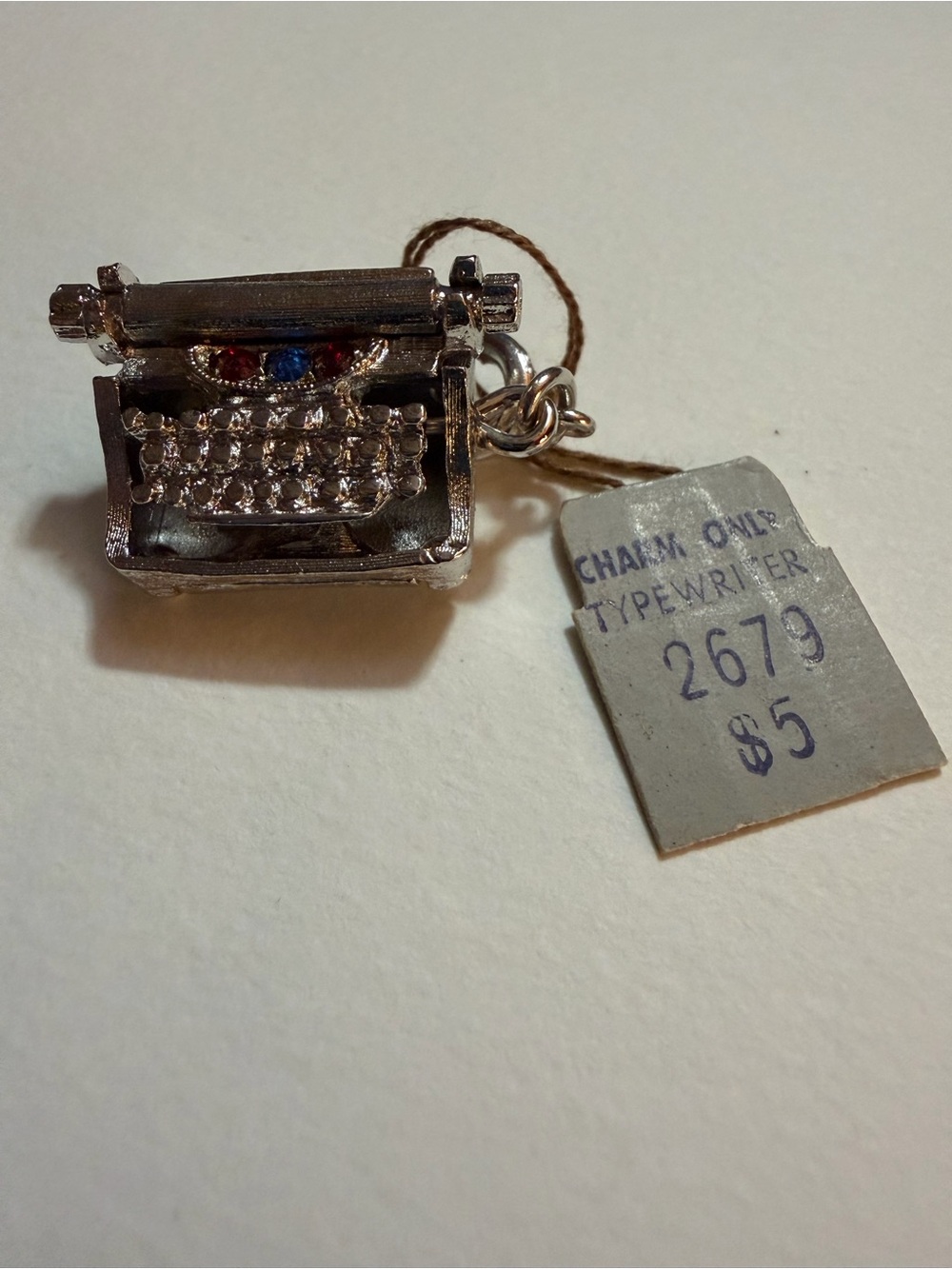 Monet Silver Typewriter Charm Pendant with Rhinestones